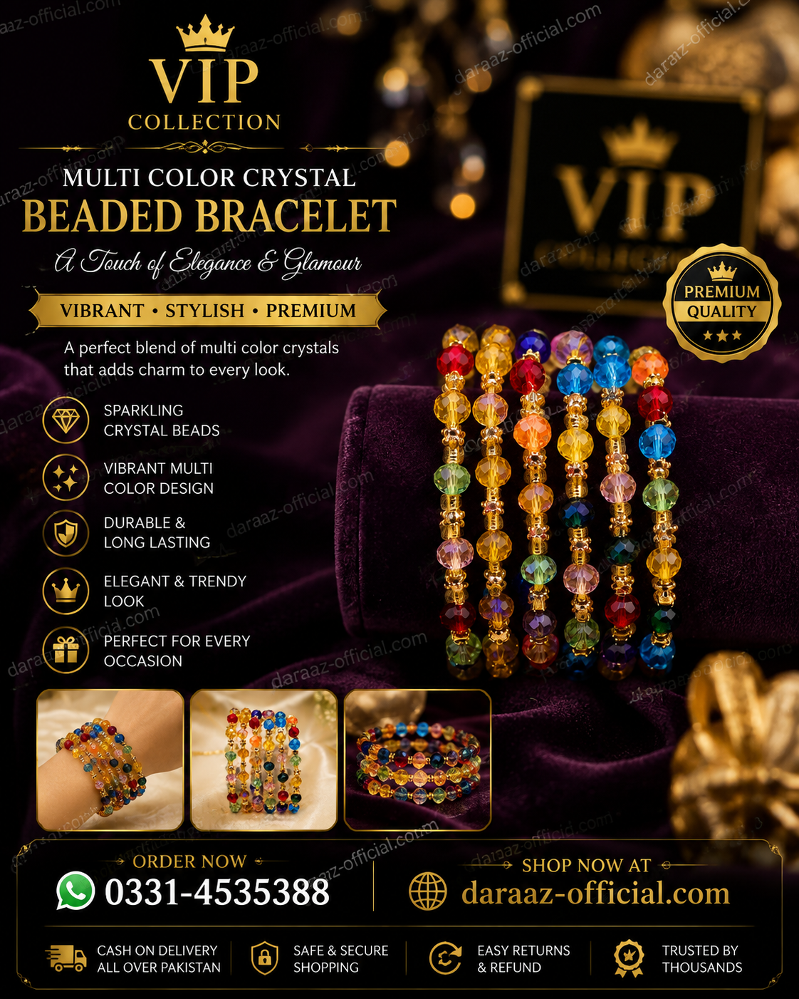 VIP Collection Premium Crystal Beaded Bangles – Luxury Multicolor & Classic Designs