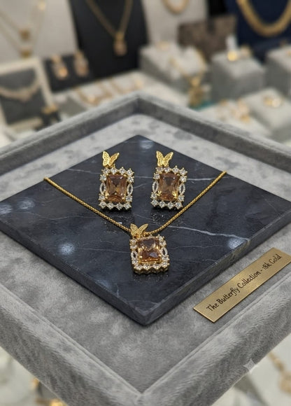 "The Butterfly Collection: Royal Crystal Pendant & Earrings Set"