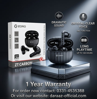 Zero Zoro ZT Carbon True Wireless Earbuds – ENC Noise Reduction, 100 Hours Playtime & Gaming Mode
