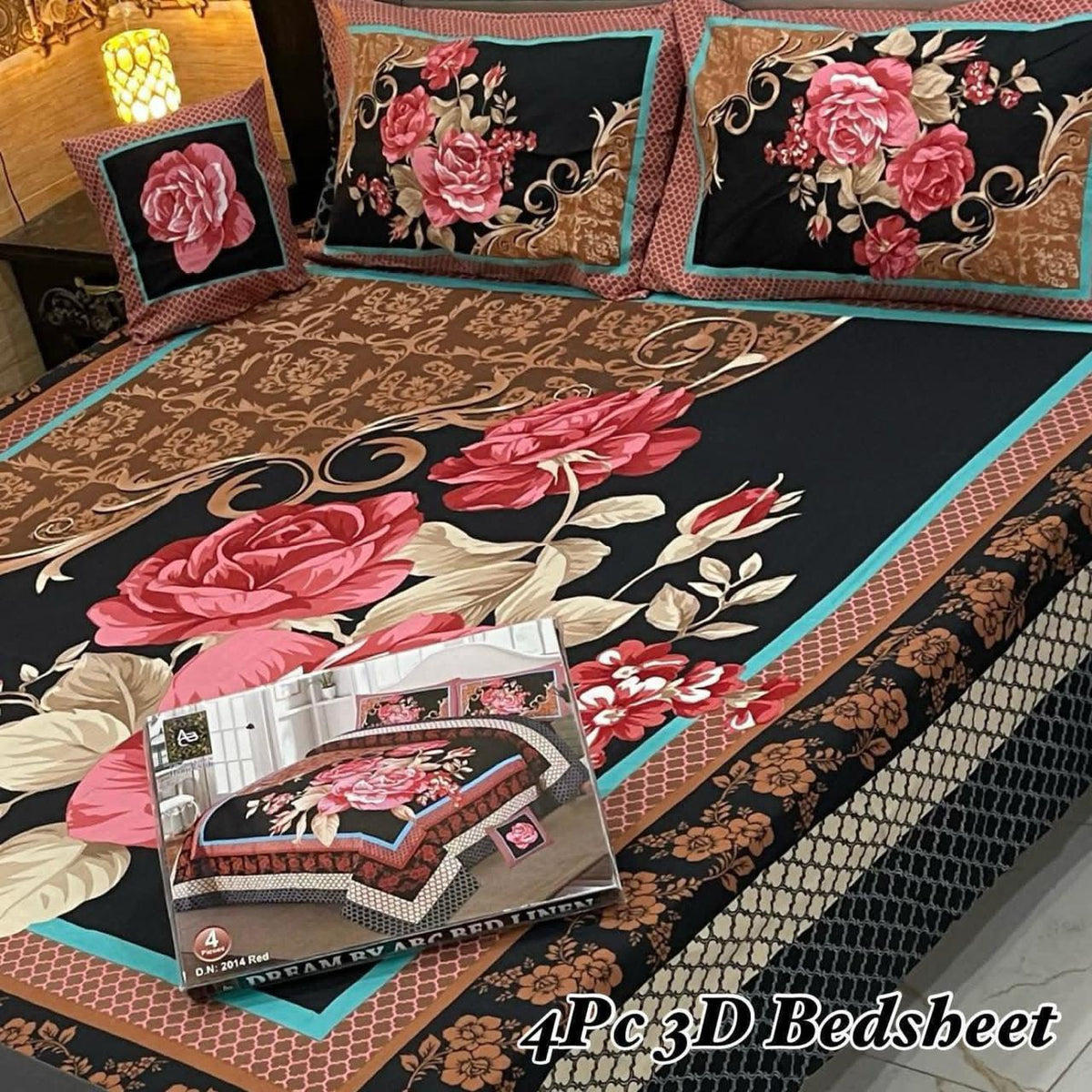 4Pc 3D Panel Bedsheet – Premium Crystal Cotton King Size