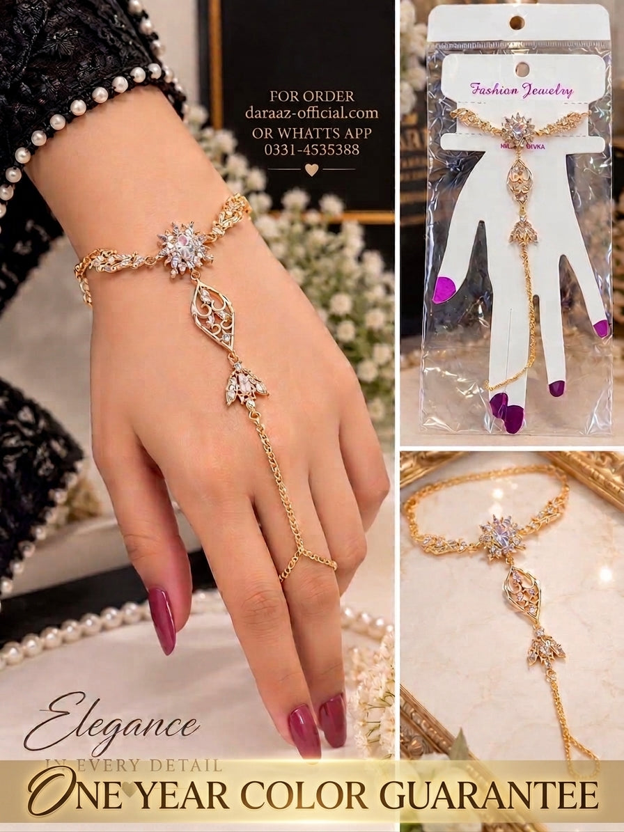 Bridal Ruby Stone Hand Harness (Hath Phool) – 1 Year Color Guarantee | Order on Daraaz