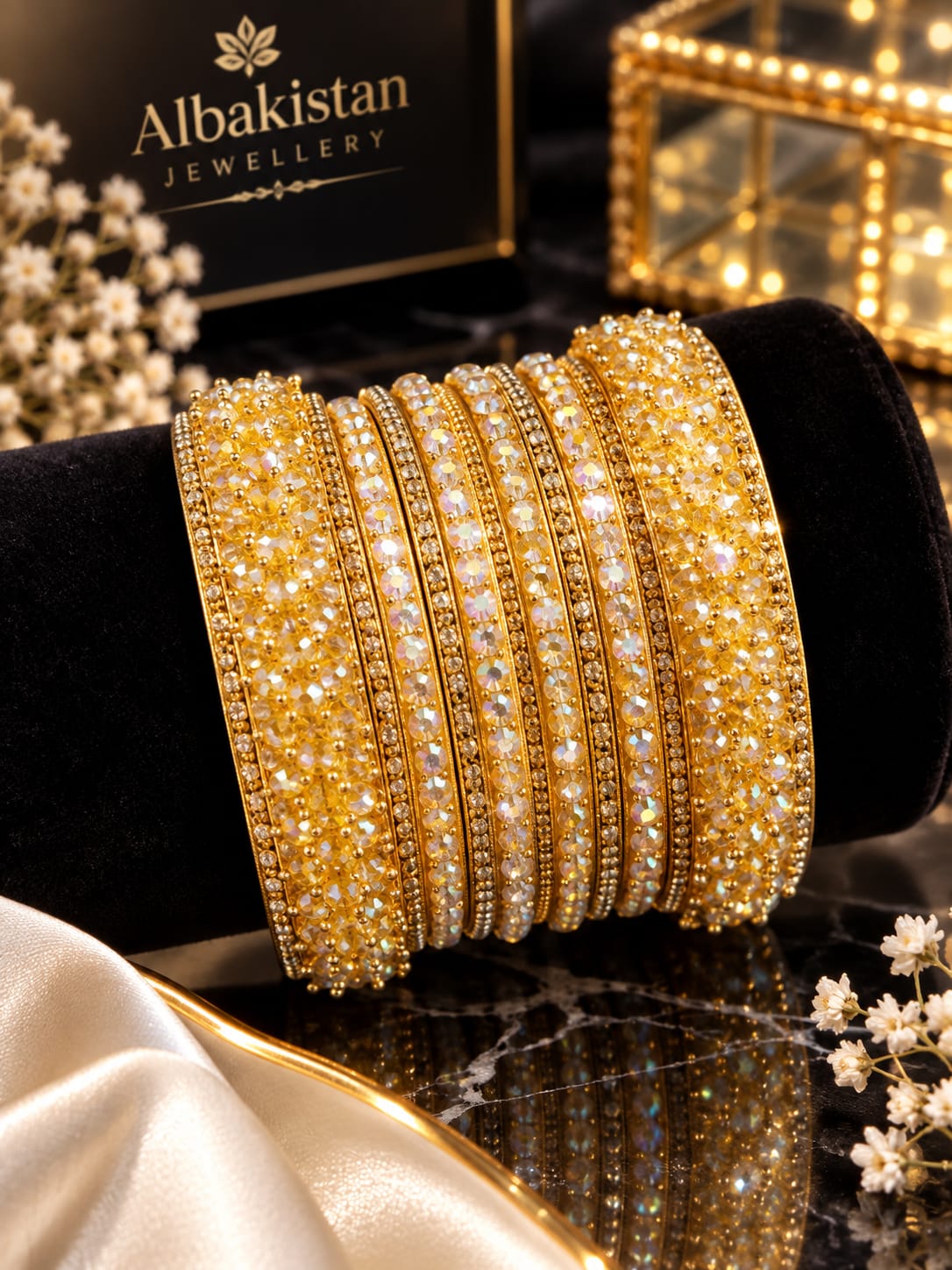 Elegant White Crystal & Zircon Bridal Bangle Set