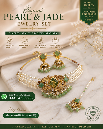 Elegant Pearl & Jade Jewelry Set – Premium Traditional Bridal Jewelry Collection