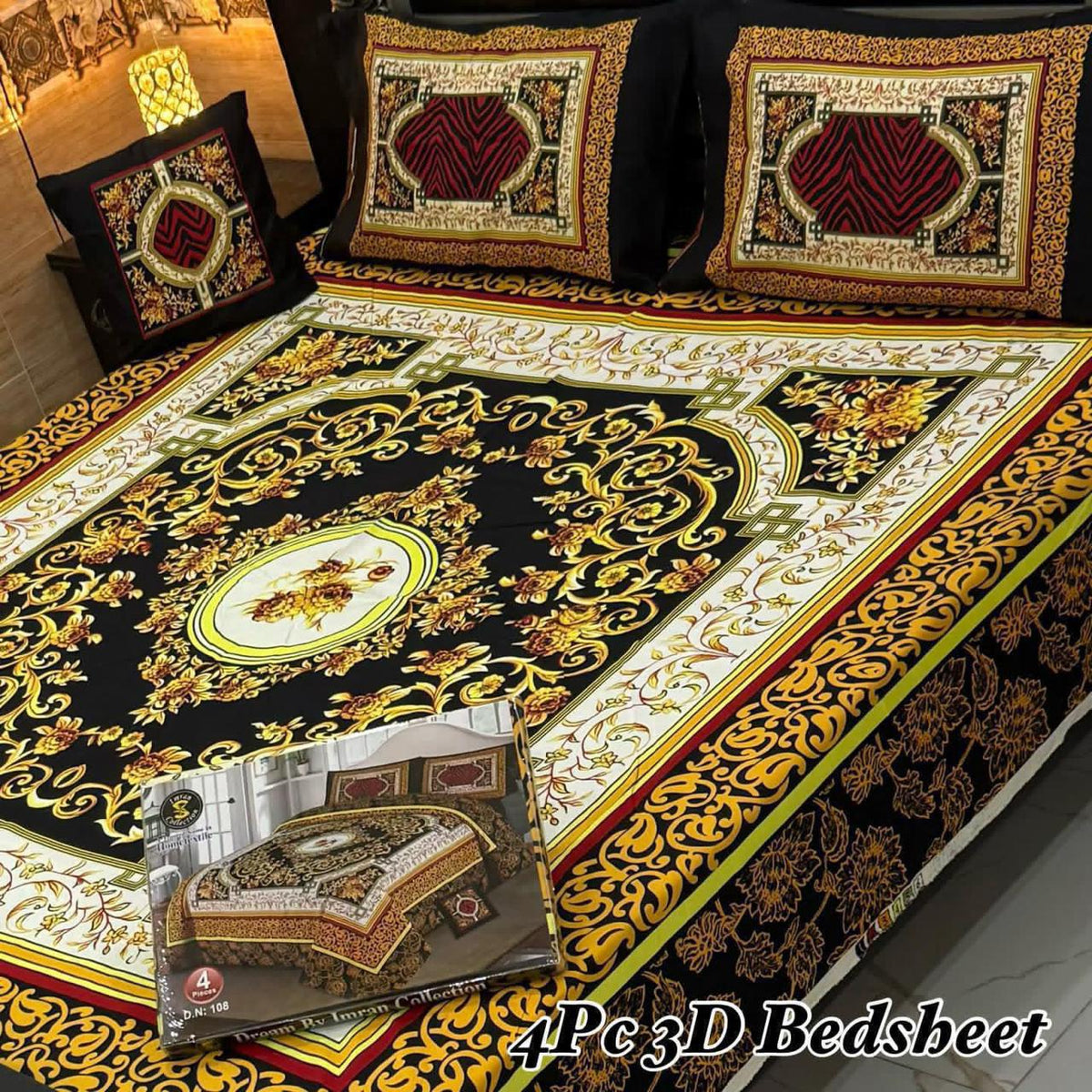 4Pc 3D Panel Bedsheet – Premium Crystal Cotton King Size