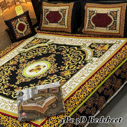 4Pc 3D Panel Bedsheet – Premium Crystal Cotton King Size