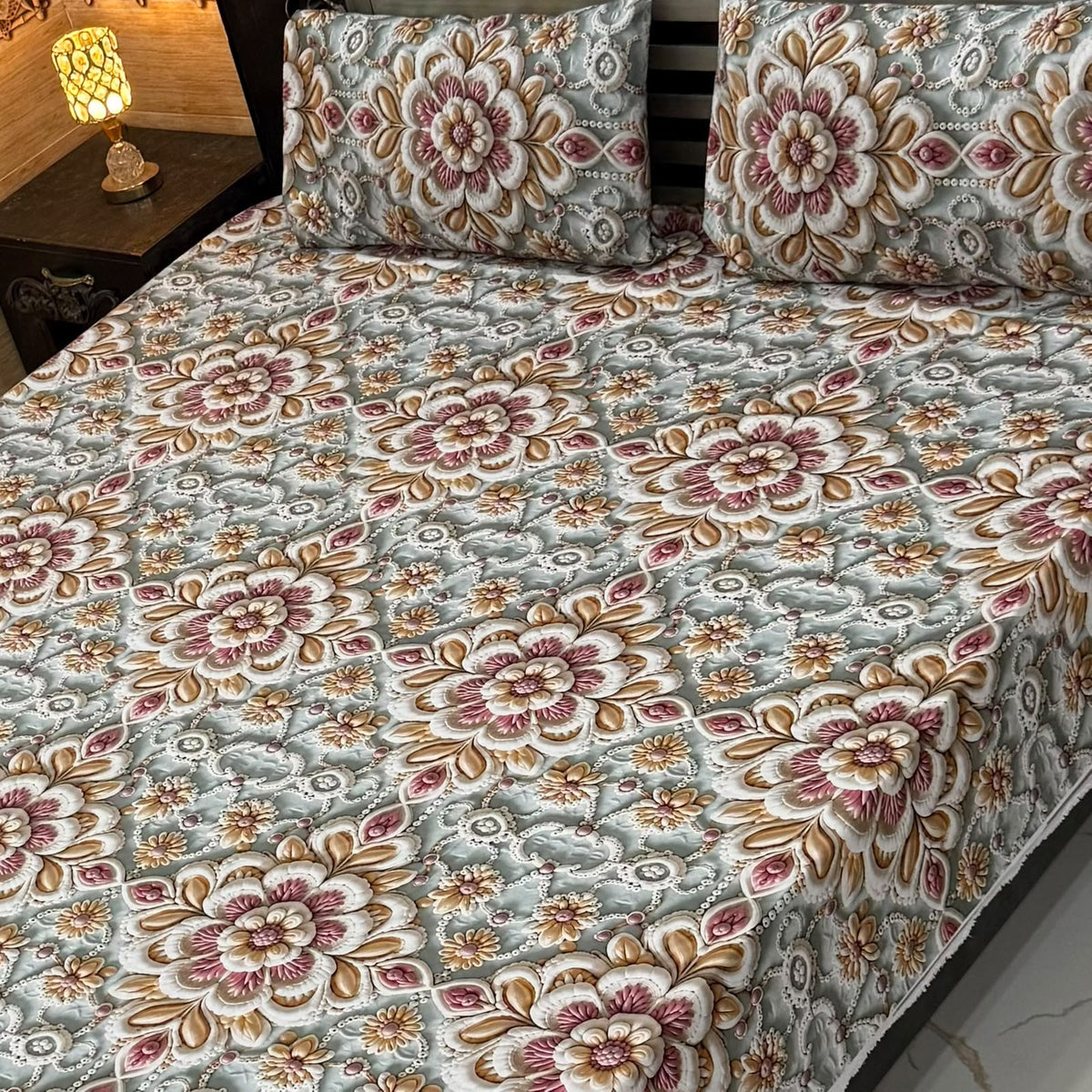 Premium 9D Digital Printed Bedsheet Set - King Size Micro Cotton Bedsheet with 2 Pillow Covers