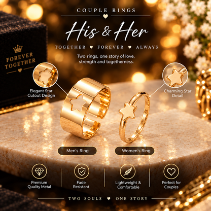 Premium Silver Star & Heart Couple Rings | His & Her Matching Rings | Elegant Couple Jewelry Set 💍✨