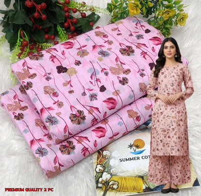 🌸 Floral Bloom Premium Digital Print 2PC Unstiched Suit| Summer Collection 2026 | Elegant Poly Cotton
