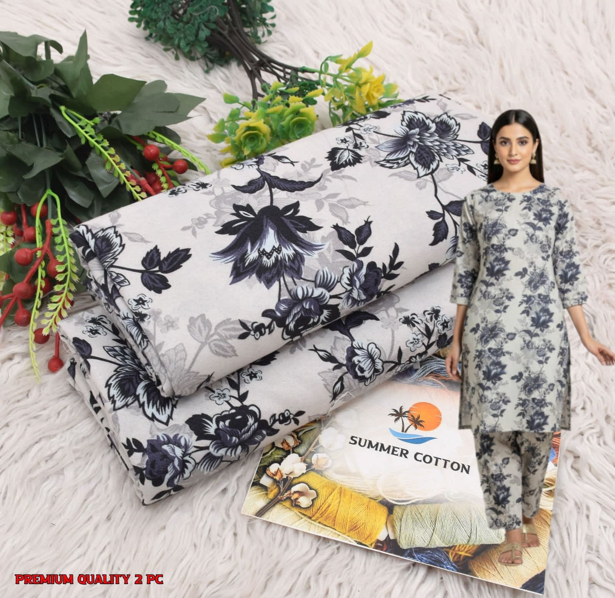 🌸 Floral Bloom Premium Digital Print 2PC Unstiched Suit| Summer Collection 2026 | Elegant Poly Cotton