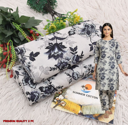 🌸 Floral Bloom Premium Digital Print 2PC Unstiched Suit| Summer Collection 2026 | Elegant Poly Cotton