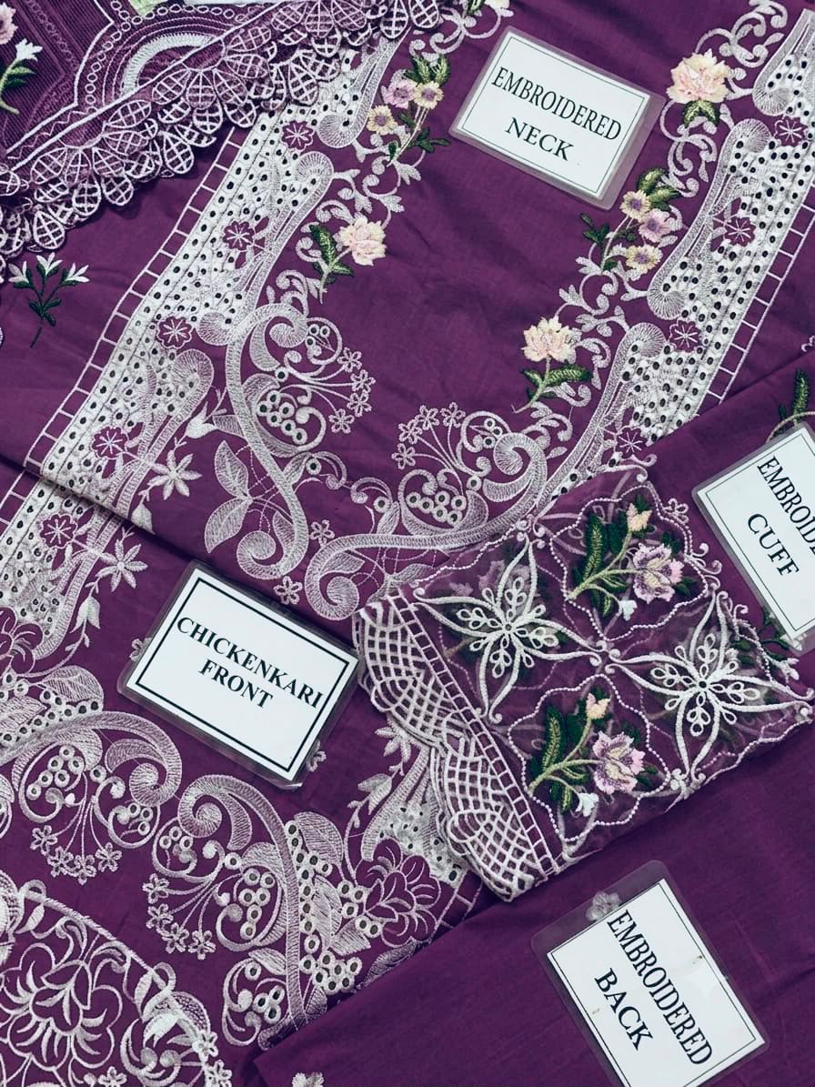 ELAF Premium Chickenkari Collection 2026 | 3Pc Heavy Embroidered Lawn Suit with Khaddi Net Dupatta